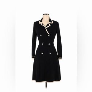 Chic Black Double-Breasted Dress with Cream Accents